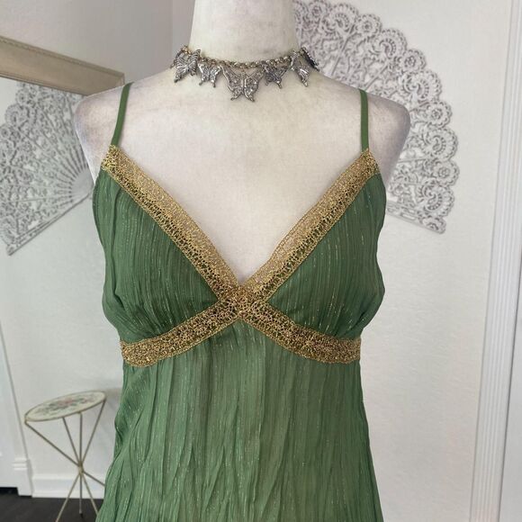 Meghan Noland Early 2000s Shimmery Green Gold Thread Sheer Fairy Camisole Top M - Picture 3 of 7